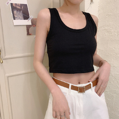 Real shot summer new style with suspender vest, women's short open navel, slim fitting, chest wrapped top