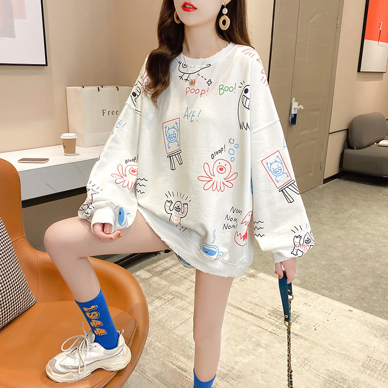 New round neck long sleeve T-shirt and large women's dress