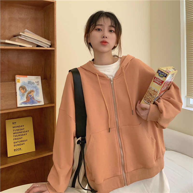 實拍棉滌加絨克加厚韓版寬鬆衛衣外套女