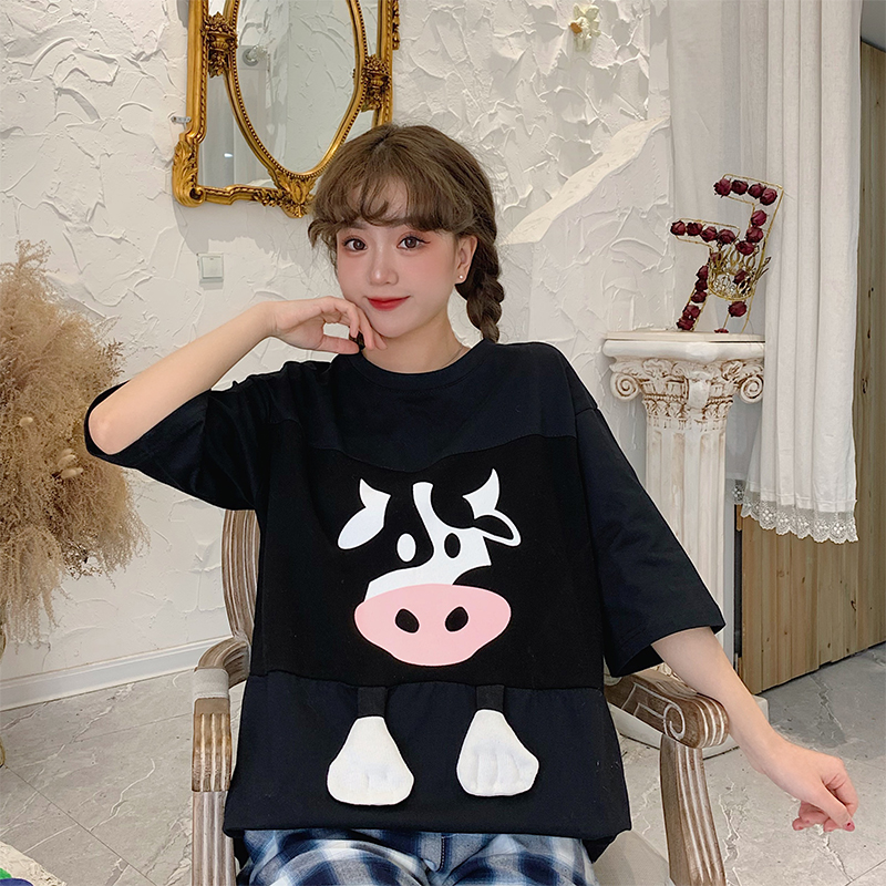 Tauren cloth decoration half sleeve T-shirt Korean versatile thin top short sleeve cotton