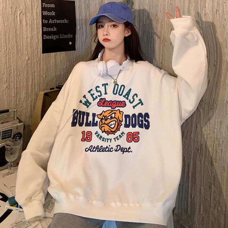 6535 fish scale sweater women's long sleeve loose printed letter cartoon