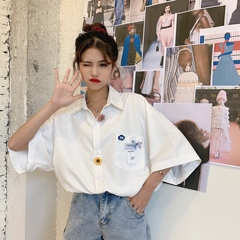 Real shooting of spring and summer new Korean loose medium and long shirt student top fashion