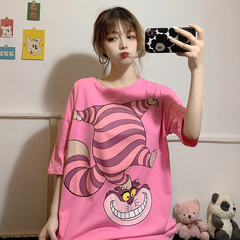 Real shot pink fun cartoon printed short sleeve T-shirt for women's summer relaxed casual versatile student top fashion