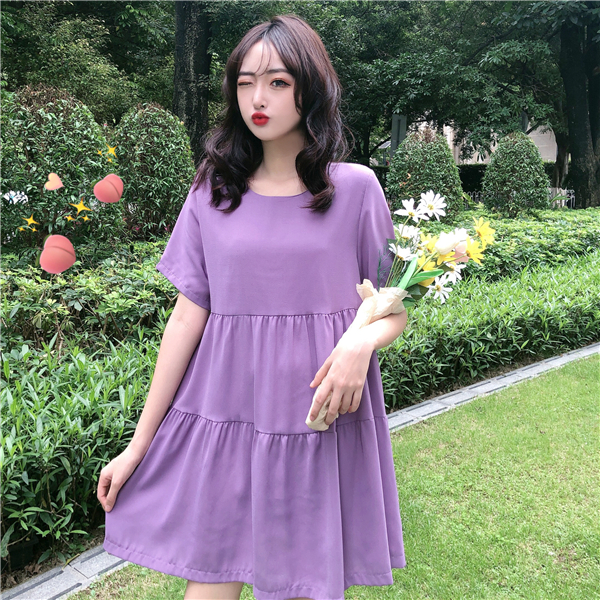 Real shot summer dress big size temperament small skirt short sleeve dress fat sister