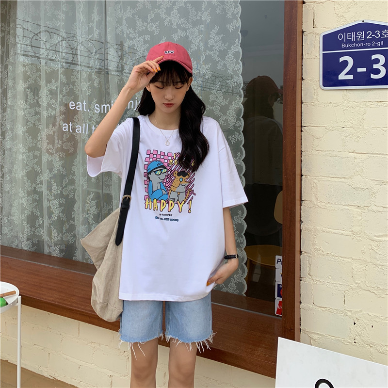 Real shot Europe and the United States short sleeve new summer Korean version loose