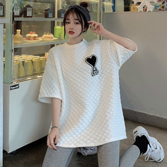 實拍短袖恤女夏新款寬鬆韓版圓領中長上衣大碼女