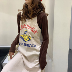 Real shooting cotton suspender sleeveless long skirt cartoon vest skirt women's loose and lazy dress