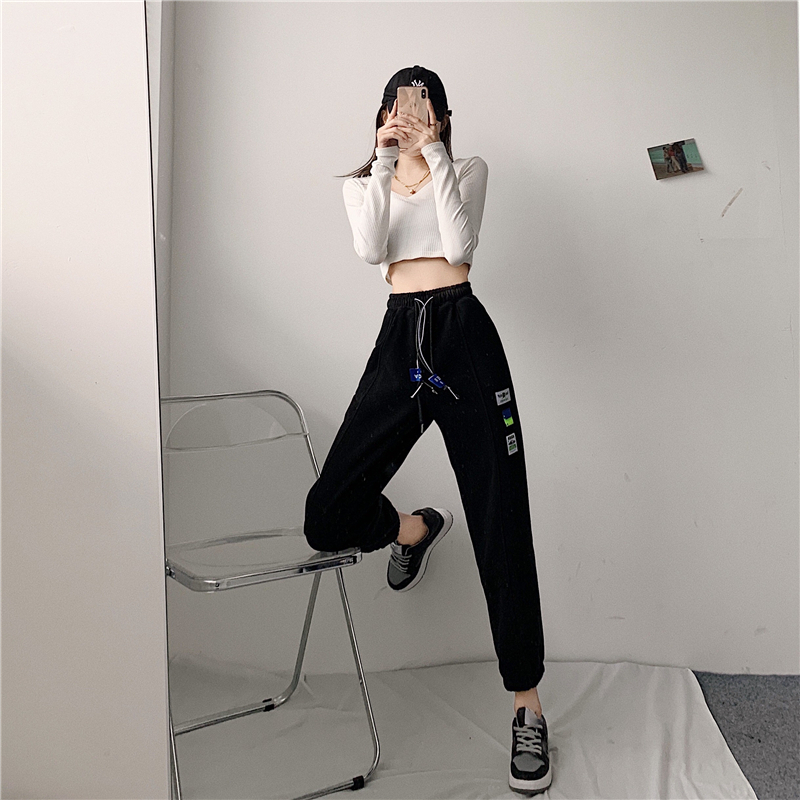 Real photo of casual badge loose pants and thin guard pants