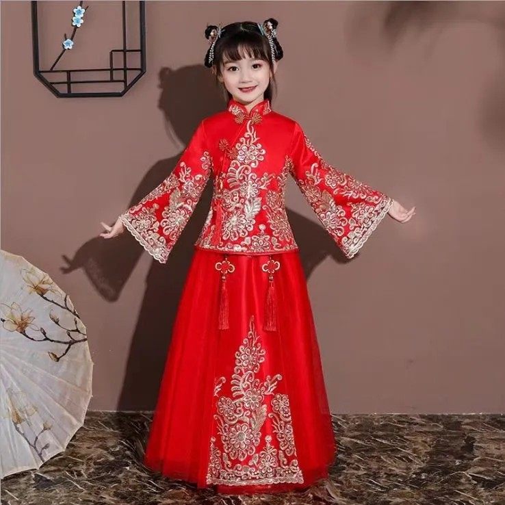 中国风女童旗袍春季儿童拜年服红唐装
