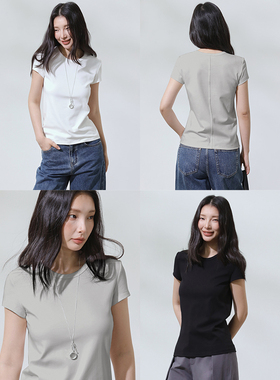 room入目 極简26新春夏款正肩舒适棉感多色休闲风圆领收腰型T恤