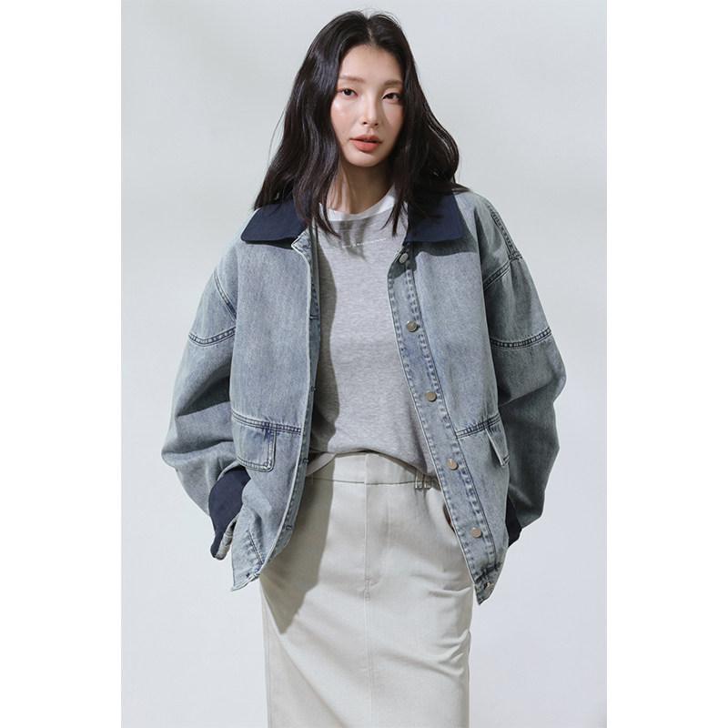 room入目【01/26 am10:00上新】摩登复古拼色翻领短款牛仔外套女,女装/女士精品,短外套,淘宝优惠券,粉丝福利购,淘宝优惠卷