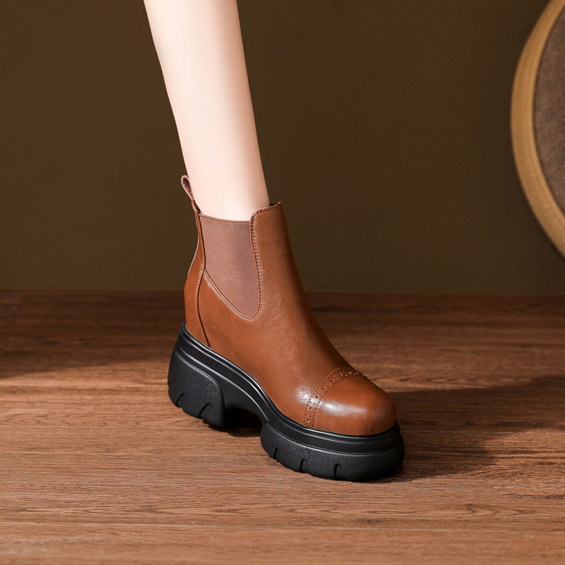 11.5cm真皮粗跟厚底英伦风马丁靴