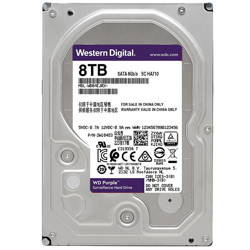 西部数据(WD) 紫盘 4TB 6T 1T  8TB SATA6Gb/s 64M 监控硬盘 HDD怎么看?