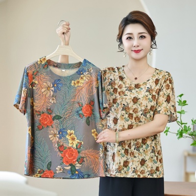 妈妈中老年女装夏季短袖洋气T恤