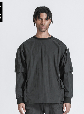 NORVINCY/诺凡希男式户外长袖圆领黑色多口袋休闲运动单衣