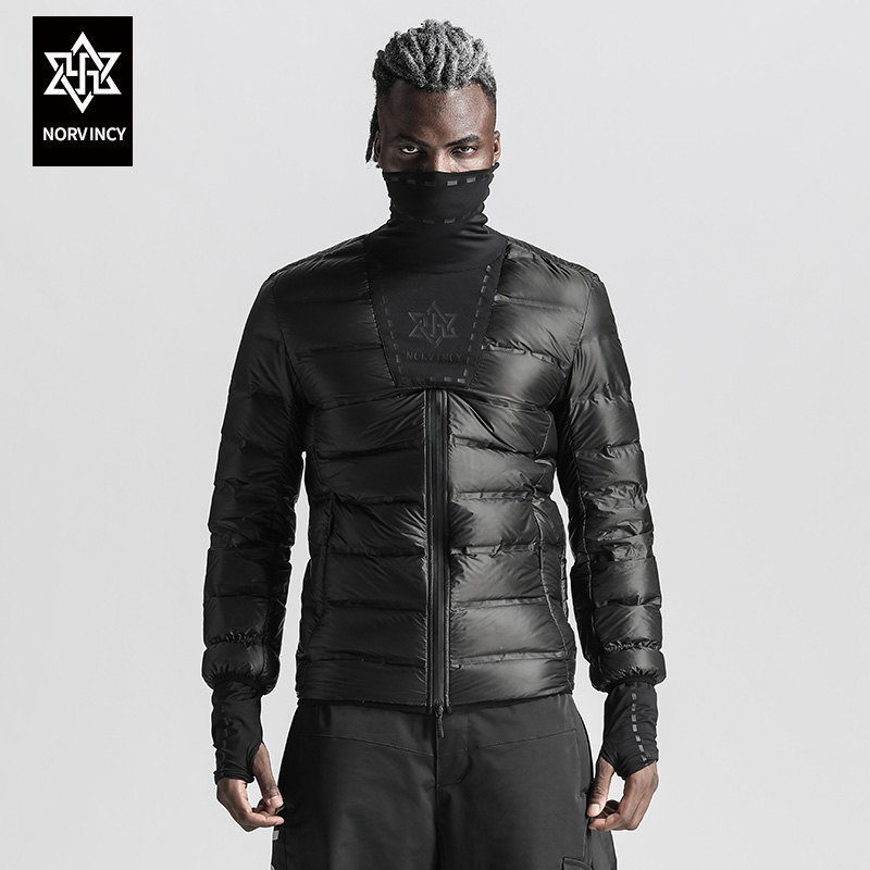 诺凡希户外防寒保暖羽绒服男短款修身松紧袖口品牌logo印花外套