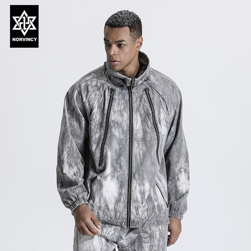 诺凡希风衣男立领高级感薄款休闲扎染潮牌新款设机能时尚男女外套