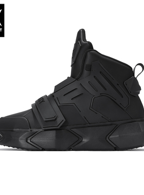 诺凡希秋冬中帮机能风休闲鞋厚底增高纯黑色板鞋黑武士机甲马丁鞋