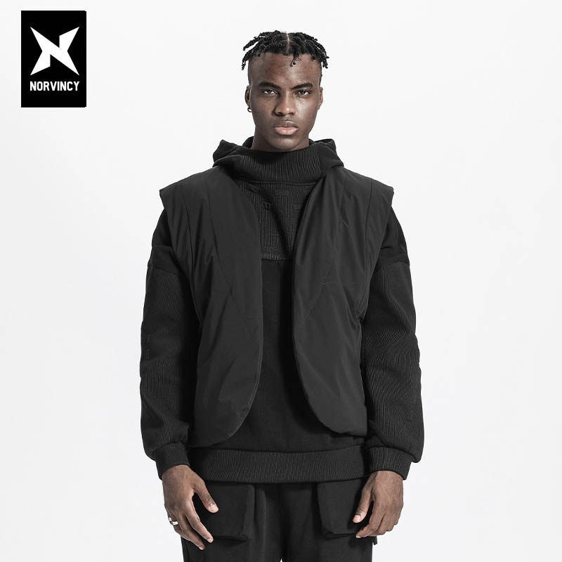 诺凡希棉马甲男防风保暖纯色隐藏拉链口袋百搭个性潮牌男女外套潮