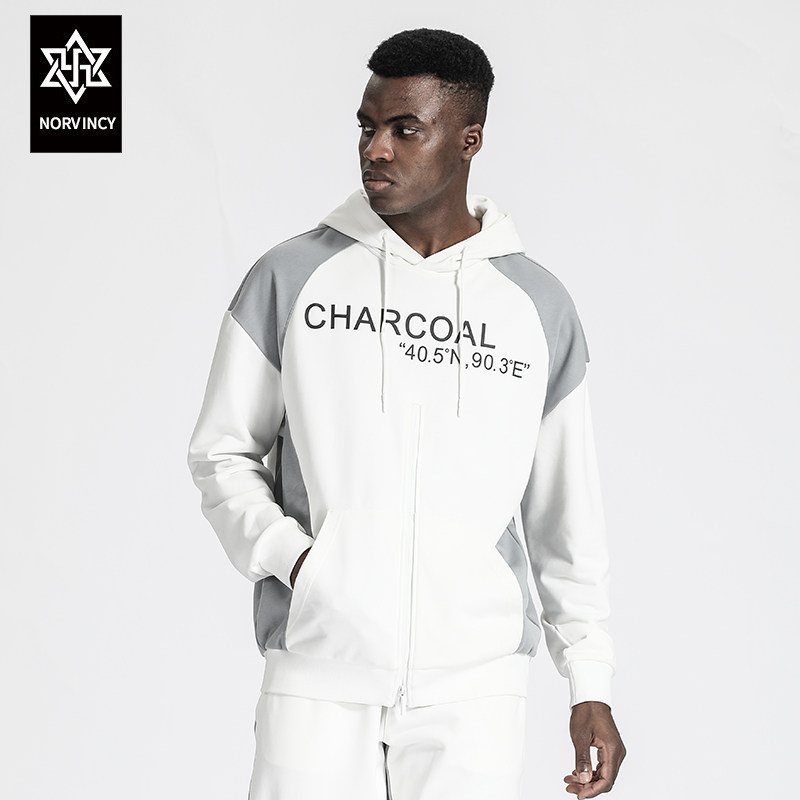 诺凡希男士外套新款百搭春冬潮流休闲运动服小众设计宽松连帽卫衣