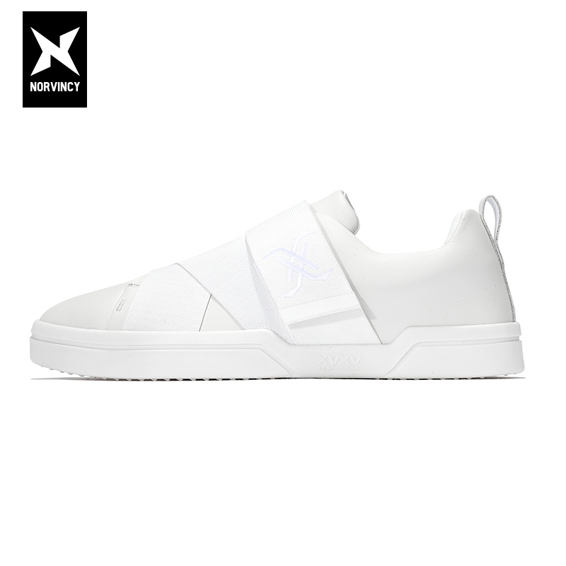 诺凡希英伦风皮革飞织拼接板鞋男女通勤纯色小白鞋韩版低帮休闲鞋