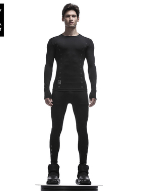 诺凡希 黑色打底衫男长袖内搭潮春季修身套装保暖运动篮球打底裤