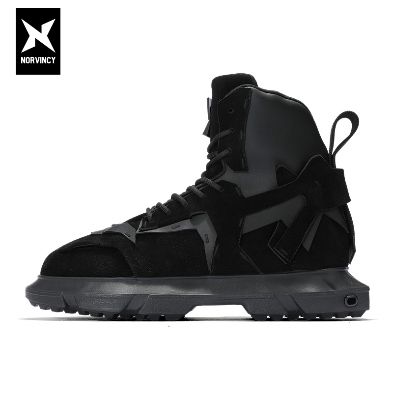 诺凡希秋冬高帮男士马丁靴反绒皮高街工装鞋厚底增高男女纯色靴子