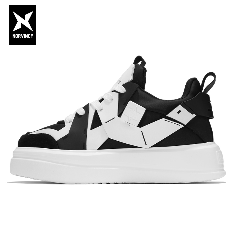 诺凡希板鞋春秋拼色学院风学生男女厚底面包鞋黑白熊猫色增高鞋子