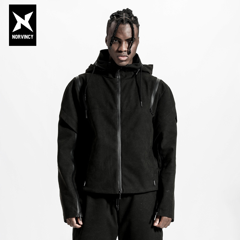 诺凡希连帽高领秋冬季短款冲锋衣