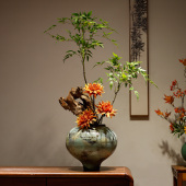 新中式 饰 陶瓷花瓶摆件家居客厅玄关民宿酒店实木仿真插花侘寂风装