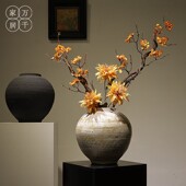 新中式 饰 陶罐陶瓷花瓶摆件侘寂风仿真花器手工粗陶家居玄关民宿装