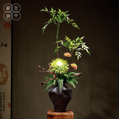 玄关桌面仿真花插花陶瓷新中式