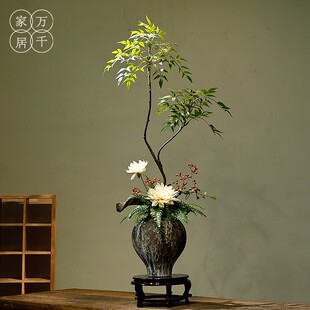饰 仿真插花高级感家居玄关民宿酒店装 新中式 陶瓷花瓶摆件禅意宋式