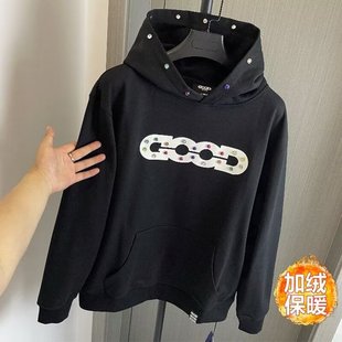 秋冬季加绒加厚GOOD字母镶钻连帽卫衣男女款潮牌宽松慵懒情侣上衣