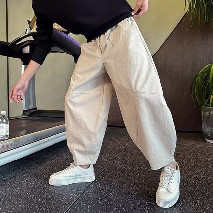 夏季宽松阔腿高级痞帅垂感直筒男裤春秋款潮流哈伦九分休闲裤子男
