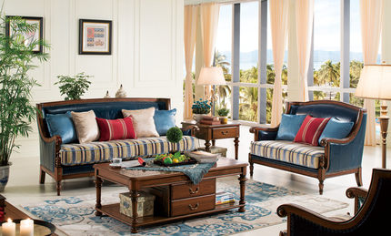 美古典家具 简美纯实木FW92沙发真皮加布1+2+3促销13999元