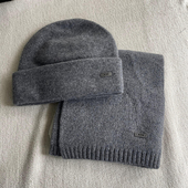 2024年新款 高级灰纯羊毛帽子围巾二件套秋冬百搭时尚 保暖洋气情侣