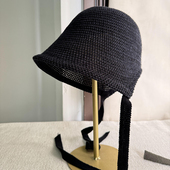 出日本单倪妮同款 渔夫帽女针织飘带黑色百搭开叉透气防晒洋气盆帽