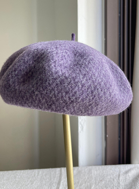 紫色高级感纯羊毛贝雷帽子女秋冬大头围显脸小画家帽保暖蓓蕾帽潮