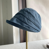 日系蓝色宽松版 鸭舌帽大帽檐遮阳帽渔夫帽子女春夏防紫外线大头围