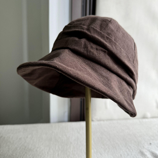 2025新款摩卡色亚麻渔夫帽子女春夏防晒透气鸭舌帽复古百搭马术帽