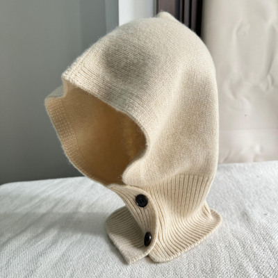 100%山羊绒巴拉克拉法帽女冬天针织保暖护耳帽子围巾一体连帽围脖