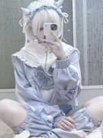 【 Indulging in Angels 】 Japanese subculture mass-produced water-colored Angel World Kuma Black two-tone loose jacket thumbnail 6