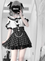 【 Love Contract 】 Japanese-style Lacey Clothing mass-produced subculture original heart-shaped choker short-sleeved pearl skirt thumbnail 3