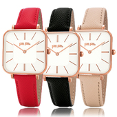 新款 FOLLI FOLLIE芙丽手表方形皮带玫瑰金表盘防水女表WF18R007SP