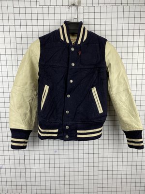 古着vintage原宿街头嘻哈宽松中古真皮袖夹克刺绣毛呢棒球服B18