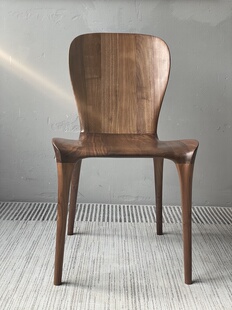 实木餐椅北美黑胡桃木尤里卡椅曲面全榫卯休闲北欧原木家用靠背椅