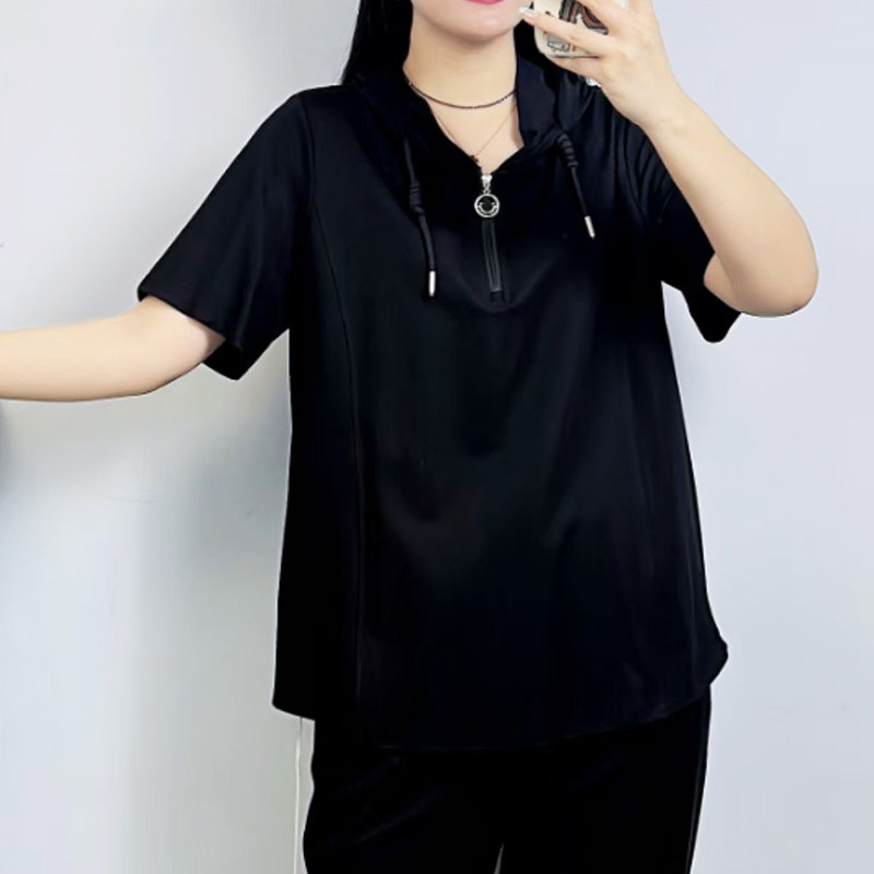 夏季短袖连帽小衫百搭女T恤