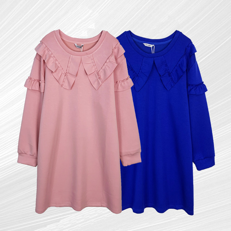 米莱奇春装新款圆领连衣裙女胖MM大码女装中长款纯色拼接显瘦裙子