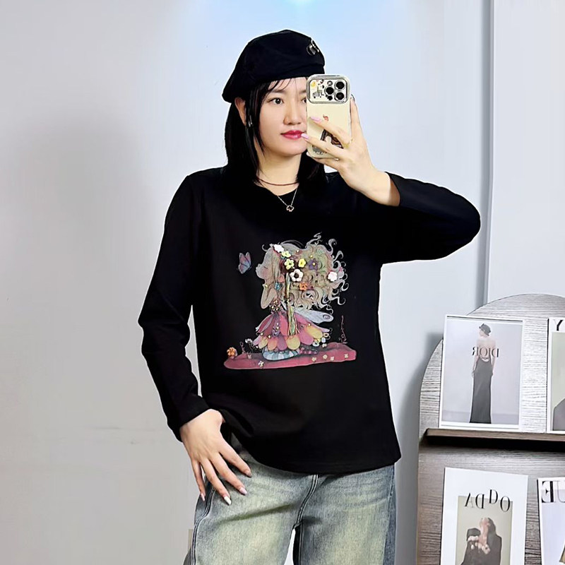 6122米莱奇春季圆领卫衣女宽松大码女装2026新款卡通印花百搭上衣